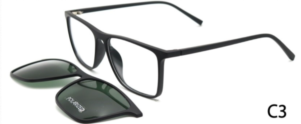 نظارة شمس وطبية للرجال إطار مستطيل لون اسود غير لامع | ماركة Eyzkare مجموعة بيزنس كليب اون