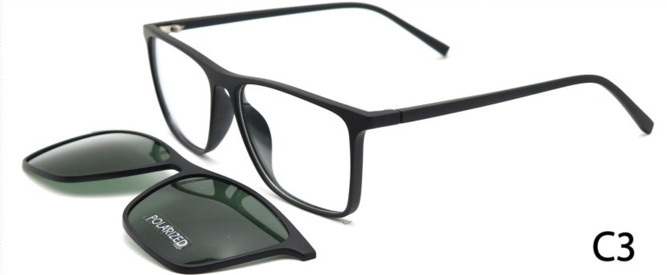 نظارة شمس وطبية للرجال إطار مستطيل لون اسود غير لامع | ماركة Eyzkare مجموعة بيزنس كليب اون